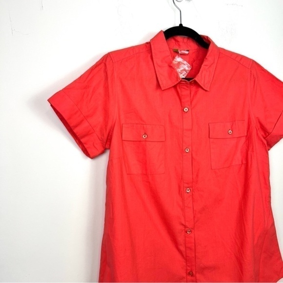 Garnet Hill Orange 100% Cotton Collared Button-Down Shirt Women's Size 14P Top - Picture 2 of 9